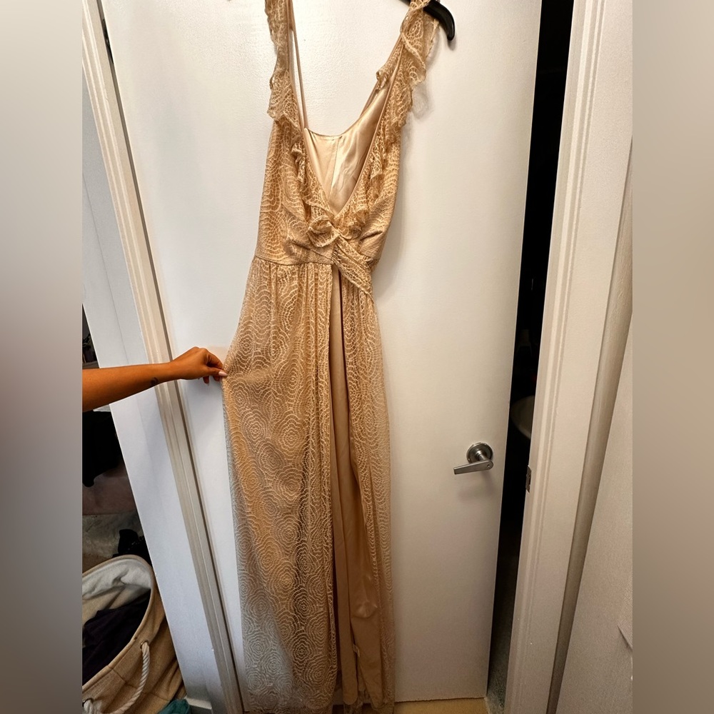 Beige xs lace gown, bridesmaid dress, wraparound dress, very long length